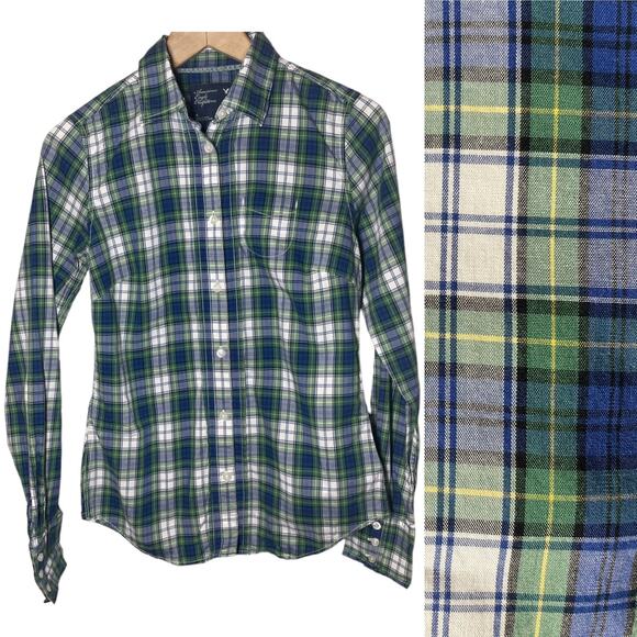 American Eagle Plaid Button Down Shirt Preppy Womens Size 4 Long Sleeve - Picture 1 of 5